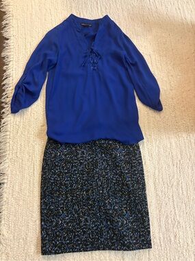 3 PIECES FOR $12!! Royal Blue Lace-Up Blouse , sleevlessshirt,  Speckled skirt